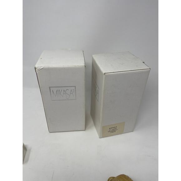 NIB Vintage Pair MIKASA Crystal BOROQUE Candlestick Candle Holders NEW OLD Stock - Picture 10 of 11